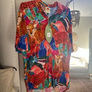 Farm Rio Colorful Animal Print Button-Up Shirt